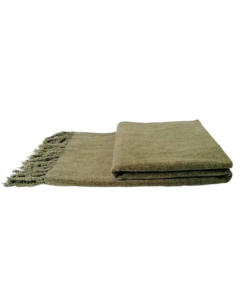 Manta Microchenilla extra suave color verde. Manta para sofá o cama. Mantita muy suave.
