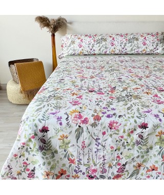 Juego de sábanas estampado floral acuarela. sábanas estampadas. textil de hogar.